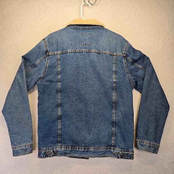 Zara Denim Sherpa Jacket Mens L Blue Fleece Lined Trucker Jean Jacket Coat - Picture 9 of 14